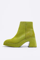 Green fur heeled ankle boot