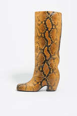 Snake print leather heeled boot