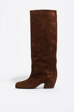 Brown cow suede heeled boot