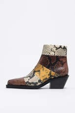Snake patchwork leather cowboy ankle boot