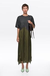 Vestido bimateria irregular caqui