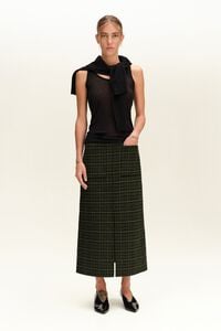 Falda midi doble faz lavada cuadros caqui