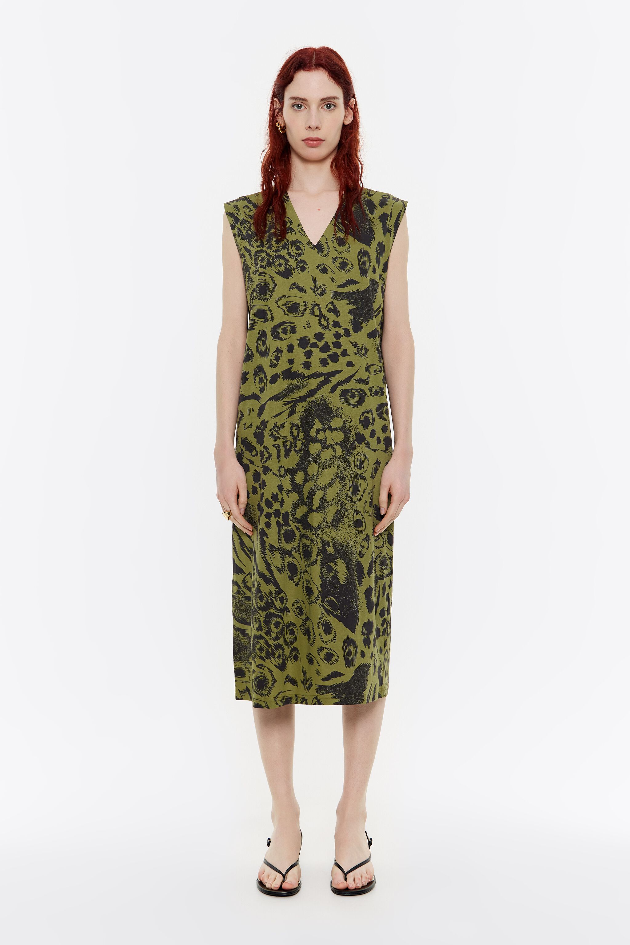 Green animal print midi dress clearance