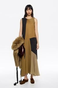 Camel patchwork fluid dress