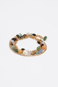 Pulsera multipiedras cristales cadena acabados met&aacute;licos dorados envejecidos