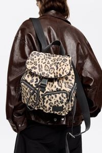 Medium beige Leopard nylon backpack