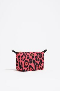 Small electric pink Leopard print nylon Trapecio make-up case