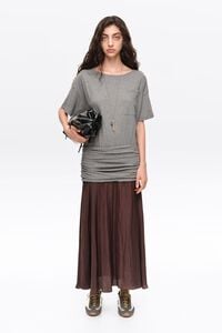 Vestido bimateria fruncido con vuelo gris melange