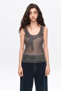 Dark gray openwork metallic top