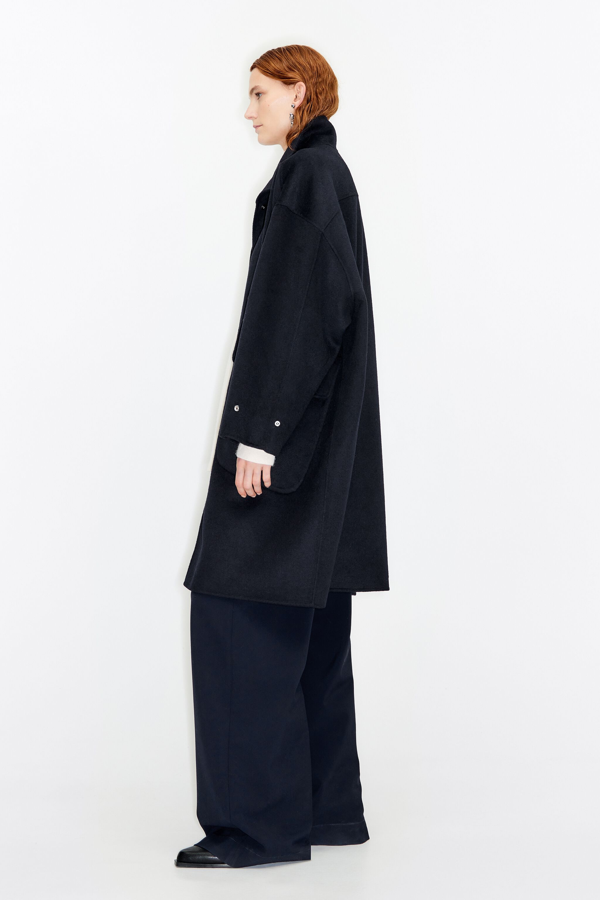 Handmade navy blue wool coat sales