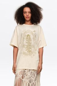 Camiseta logo relieve a contraste marfil