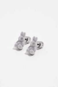 Gray flocked rabbit earrings