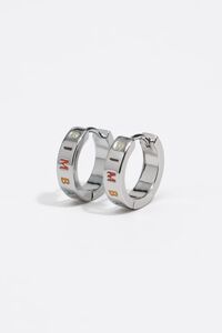 Small silver and multicolored logo hoop earrings