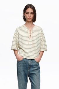 Camiseta escote caja ajustable rayas verde