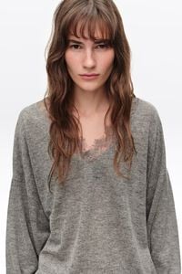 Su&eacute;ter largo encaje lana gris oscuro melange