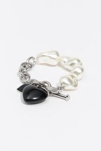 Pulsera cadena y perlas coraz&oacute;n negro