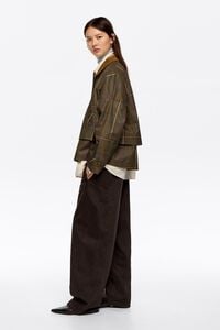 Short khaki checked A-line trench