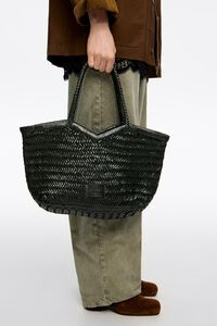 Bolsa shopper grande trenzada piel verde oscuro