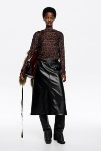 Camiseta tul fruncida Leopard Big café oscuro