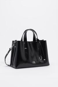 Large black leather Chihuahua tote bag