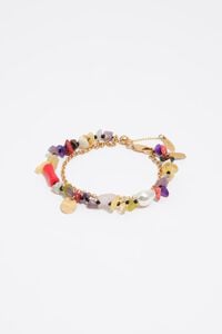 Pulsera doble cadena y piedras multicolor