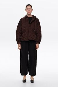 Short chocolate padded A-line trench