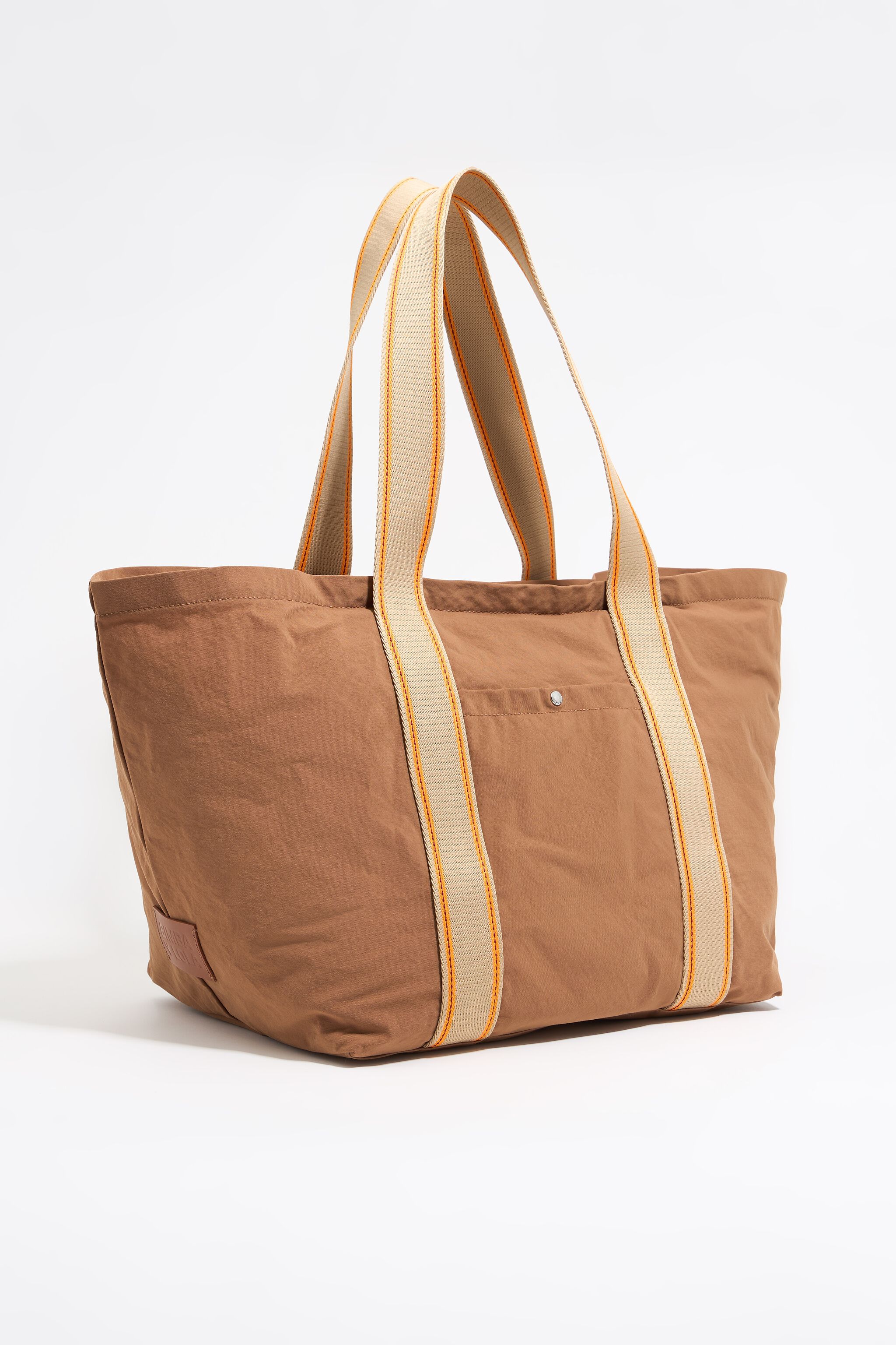 Large khaki nylon shopper bag