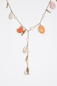 Collar peces y caracolas cer&aacute;mica dorado envejecido