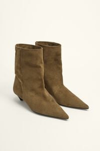 Olive suede heeled ankle boot