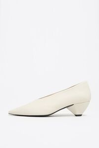 White leather medium heel court shoe