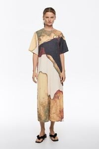Vestido recto maxi aberturas abstract amarillo claro