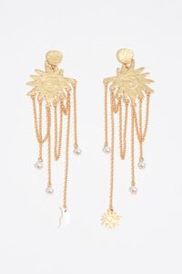 Sun earrings with brushed gold chains