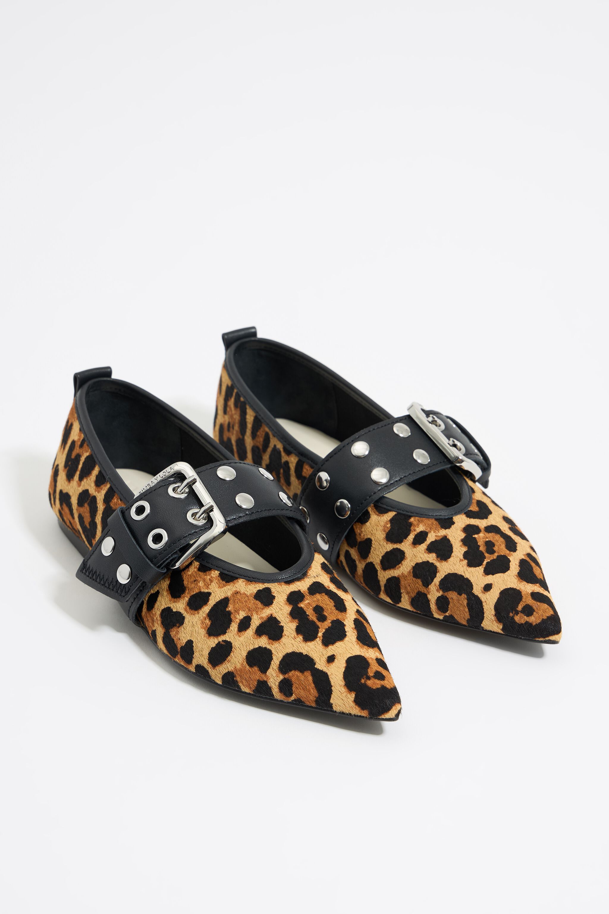 Leopard print fur studded ballerina