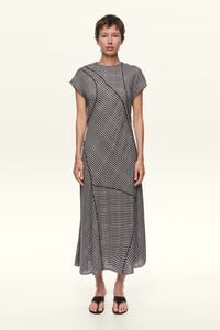 Vestido patchwork al tallo cuadros caf&eacute; oscuro