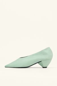 Blue-green leather court shoe