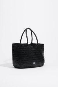 Large black plaited leather shopper bag