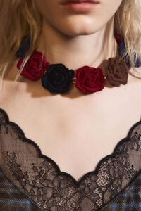Red flocked rose necklace Red flocked rose necklace