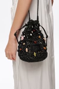Black plaited leather mini bag