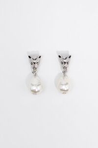 Panther heads and silver pearl earrings