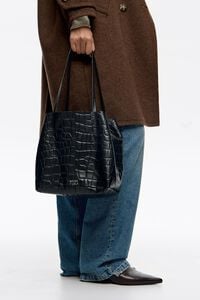 Bolsa shopper mediano piel grabado cocodrilo azul petróleo