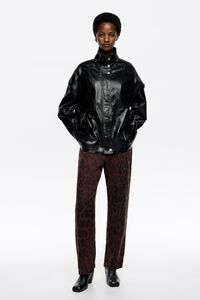 Dark brown Leopard Big straight leg trousers, no waistband