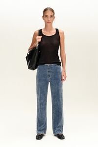 STRAIGHT CROPPED - Light blue ankle-length velvet trousers