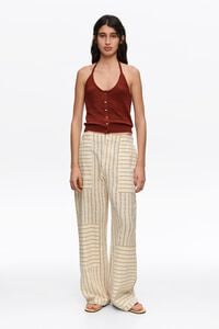 Pantal&oacute;n jogger algod&oacute;n patchwork rayas ocre