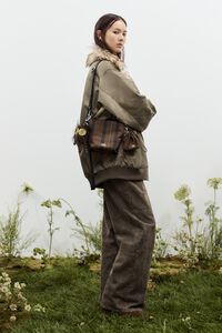 Mini brown checked waxed gabardine Carlino bag