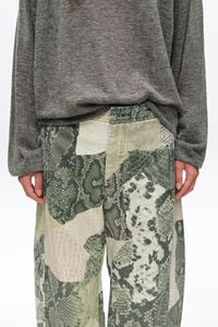 BARREL - Pantal&oacute;n denim de cintura ajustable Snake patchwork verde