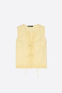 Camisa sisa encajes y cordones lino amarillo