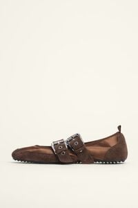 Brown suede and fabric sporty ballerina
