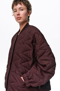Raspberry padded bomber jacket