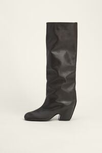 Dark brown leather heeled high boot