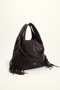 Medium coffee leather fringed Paper bag